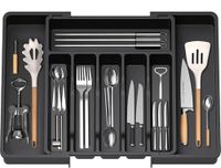 KOOSREEL Uitschuifbaar vak voor lade, bestek, organizer voor laden voor de keuken, opbergstandaard van kunststof voor bestek, lepels, vorken, enz