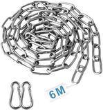 TRANKIELO® Duurzame Schakelketting met Karabijnhaak van 6 meter – Metaal – Zilver