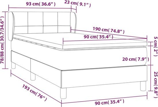 vidaXL Boxspring met matras fluweel donkergrijs 90x190 cm