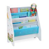 Relaxdays kinderboekenkast, 4 hangvakken, kampvuur print, boekenkast kinderen, HBD: 71 62 x 29 cm, meerkleurig