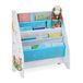 Relaxdays kinderboekenkast, 4 hangvakken, kampvuur print, boekenkast kinderen, HBD: 71 62 x 29 cm, meerkleurig