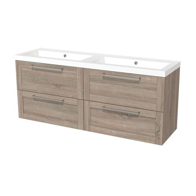 Maxaro Badkamermeubel 160cm Modulo Eiken 4 Lades Kader Wastafel Mineraalmarmer