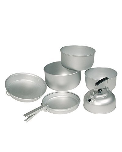 Mil-Tec Kookset aluminium 3 potten pan theeketel, zilver, 20,5 x 10,5 cm/19 x 8,5 cm/17 x 8,5 cm