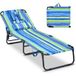 Chaise longue pliable avec ouverture au niveau du visage - Noir/Bleu/Couleur sable - 4 positions d'inclinaison - 160 kg - Avec 3 coussins