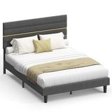 VASAGLE Bedframe 140 x 200, Gestoffeerd Tweepersoonsbed, Linnen-Look
