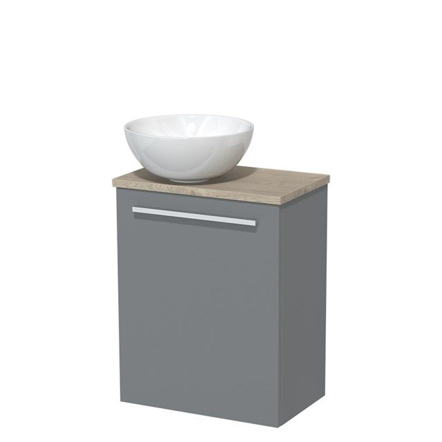 Maxaro Toiletmeubel met Waskom Keramiek Modulo Middengrijs Vlak 41 cm Lichtgrijs Eiken Blad