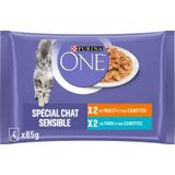 PURINA One Taps toelopende katten gevoelig voor kip, tonijn en wortel, 4 x 85 g