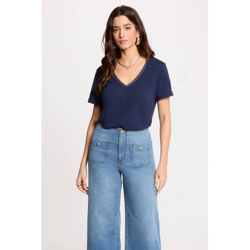 Morgan top met linnen marineblauw