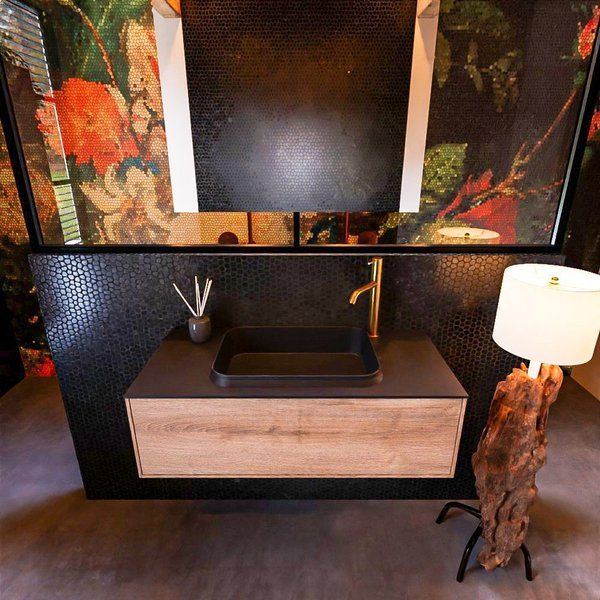 Mondiaz ERIN 100cm badmeubelset onderkast Washed oak met 1 lade Wastafel RIDGE midden 1 kraangat Urban ERIN11432