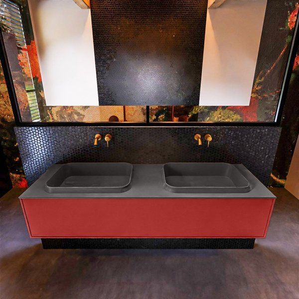 Mondiaz ERIN 150cm badmeubelset onderkast Fire met 1 lade + Wastafel RIDGE dubbel Dark grey