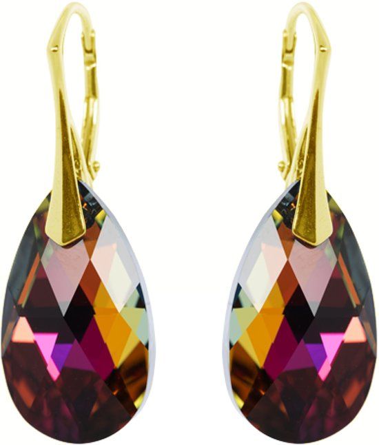 DBD Zilveren Goudkleurige Oorbellen met Swarovski Elements Vulcano 22MM