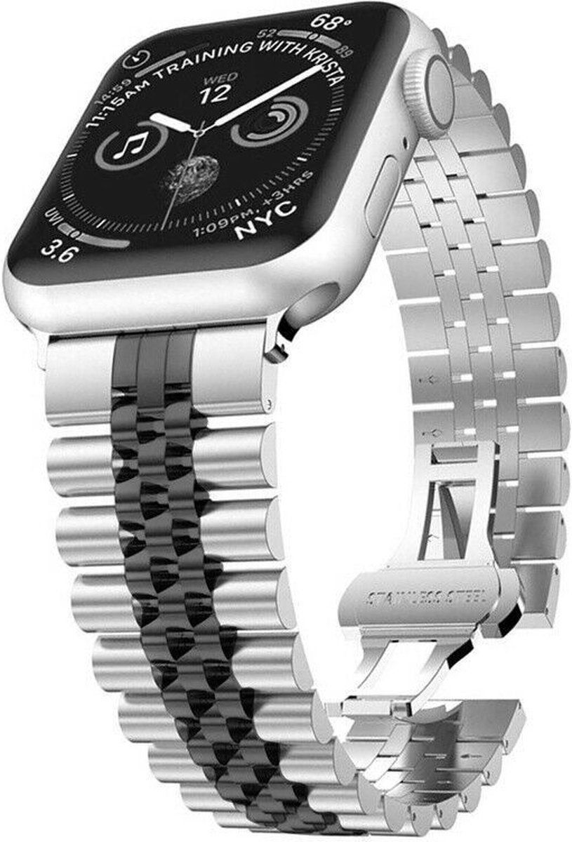Strap-it bandje geschikt voor Apple Watch Jubilee stalen band - zilver/zwart - Maat: 42 - 44 - 45 - 49mm