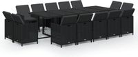 vidaXL 15-delige Tuinset met kussens, polyrattan, zwart