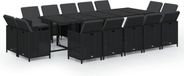vidaXL 15-delige Tuinset met kussens, polyrattan, zwart