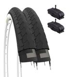 BianCONERI 2 banden 26x1 3/8 + 2 binnenbanden Amerikaans ventiel, Nederlandse fiets (37-590) wit zwart