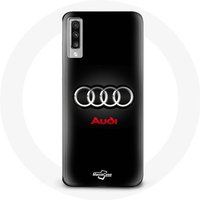 Audi Logo Metaal zwarte achtergrond Maniacase Hoesje voor Samsung Galaxy A70