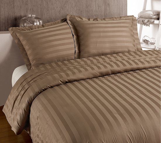 Primaviera Deluxe Hotel Stripe Dekbedovertrek - Lits-Jumeaux - 240x200/220 + 2 x kussenslopen 60x70 - Taupe
