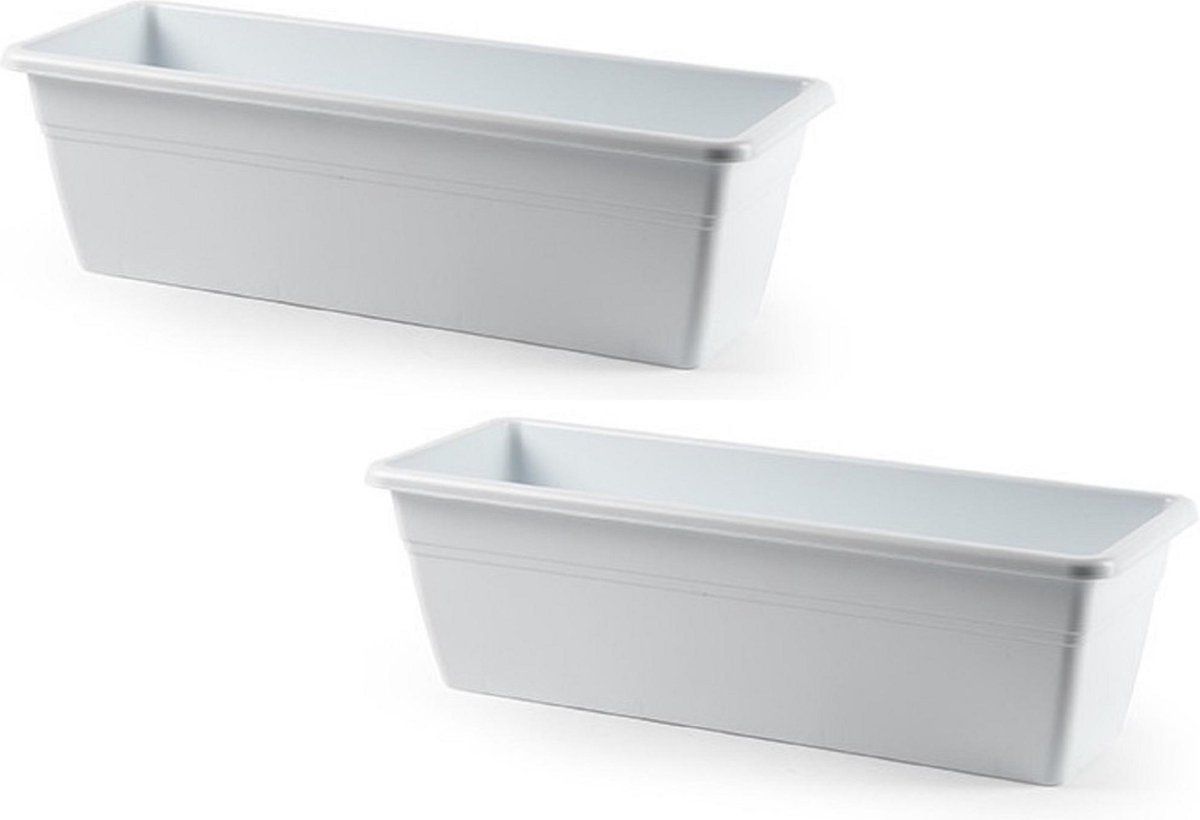 Forte Plastics 2x stuks plantenbak wit rechthoekig 50 x 17 x 15 cm - Bloembakken/plantenbakken voor binnen/buiten
