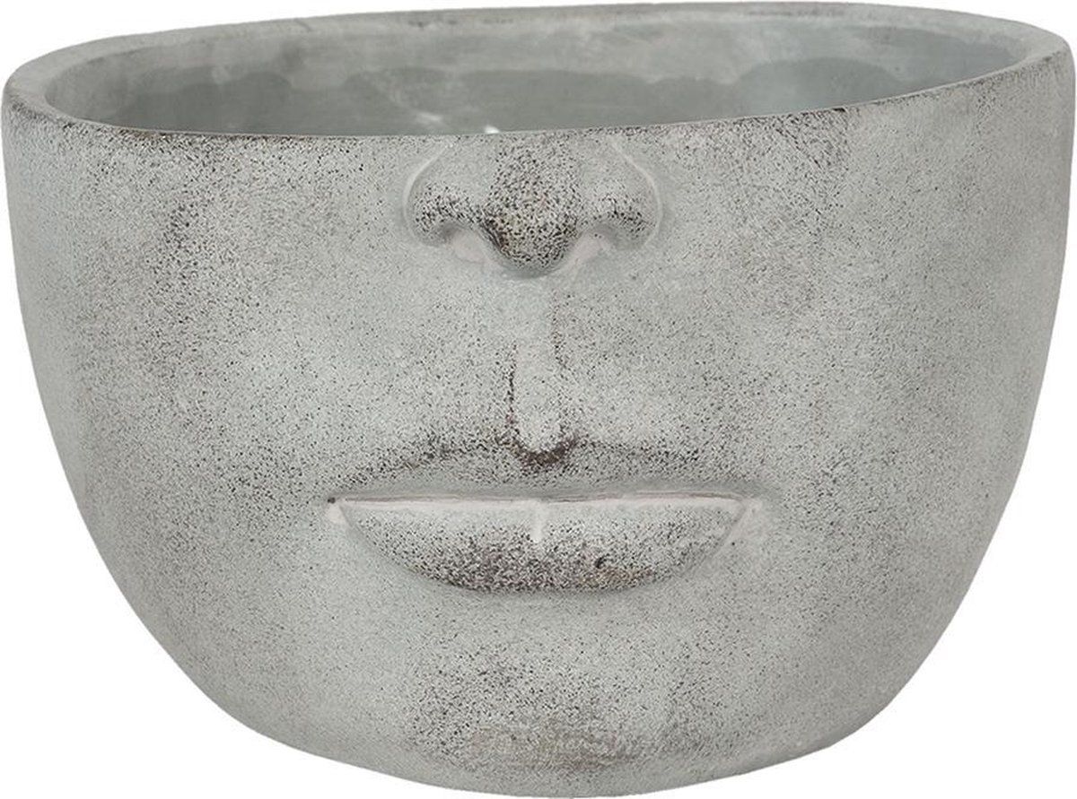 Clayre & Eef Bloempot 24x23x15 cm Grijs Steen Rond Gezicht