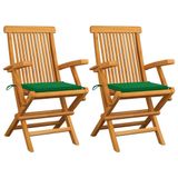 VidaXL Tuinstoelen 2 st met groene kussens massief teakhout