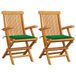 VidaXL Tuinstoelen 2 st met groene kussens massief teakhout