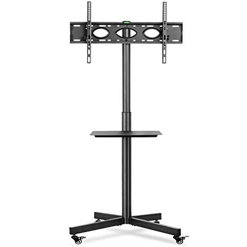 Rfiver Mobiele TV Winkelwagen Rolling TV Stand met Tilt Mount Hoogte Verstelbaar voor 32 37 42 47 50 55 60 Inch Flat Screen/Cuved TV's tot 88lbs, Zwart Display Trolley Floor Stand Max Vesa 600x400mm, MT2001