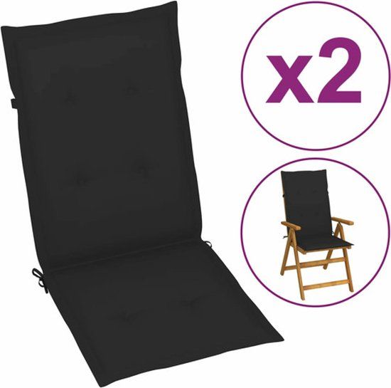 vidaXL Tuinstoelkussens - 2 st - hoge rug - 120x50x3 cm - stof - zwart