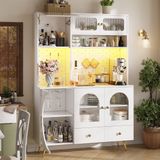 STILVORA Opbergkast - Hoge Kast Met Led En Stopcontacten - Met Lade En Pegboard Voor Keuken En Woonkamer - MDF Glas - 120x40x176 Cm - Wit