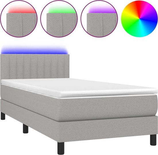 vidaXL Boxspring met Matras en LED Lichtgrijs 80x200 cm