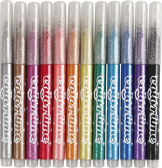 Colortime glitterstiften, lijndikte: 4,2 mm, 12 stuks, diverse kleuren