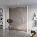 FortiFura Galeria Vrijstaande Inloopdouche - 180x200cm - Rookglas - Antikalk - 8mm Veiligheidsglas - 2 Zijwanden - 40cm - Wandsteunen en Hoekprofielen - Mat Wit