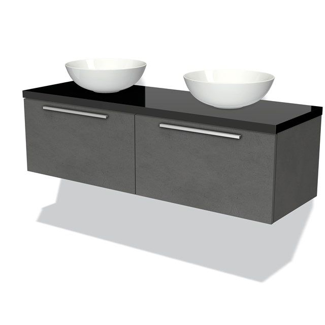 Maxaro Badkamermeubel Modulo Plato 140cm Donkergrijs Beton 2 Lades Zwart Blad
