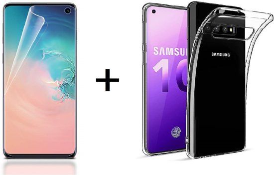 Ntech Samsung Galaxy S10 Screen protector Fingerprint Unlocking + TPU Back Cover Clear