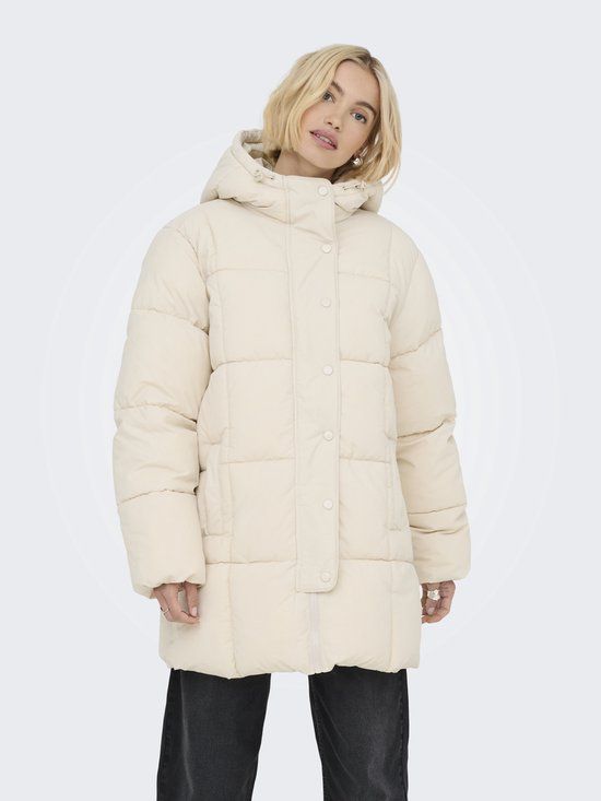JDY - JDYWONDER LONG HOOD PUFFER OTW SIJ - Dames - Moonbeam - Maat S - Gewatteerde jas
