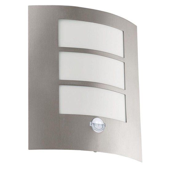 EGLO City Outdoor Wall Lamp - E27 - 26cm - Sensor - Stainless Steel/White
