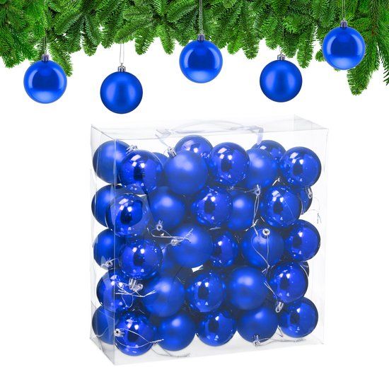 Merkloos / Sans marque Relaxdays Kerstballen set van 50 kunststof mat en glanzend blauw Ø 6 cm