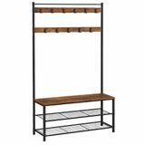 ACAZA Kapstok - Kapstok Staand - Staande Kapstok - Kapstok met Schoenenrek - 85 x 32 x 175 cm - Garderoberek - 11 Haken - Vintage Bruin en Zwart