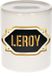 Spaarpot Leroy - wit - met goud/zwart embleem - 8 x 9 cm - keramiek - met afsluitdop - cadeau verjaardag