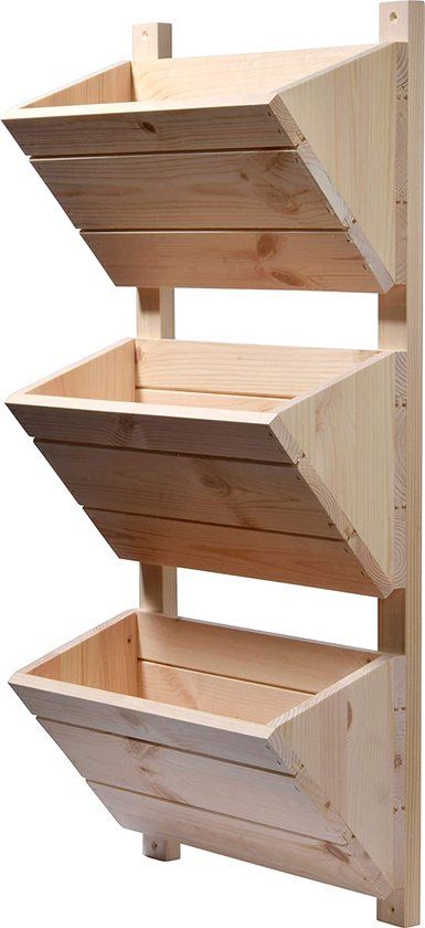 Green Label Wandbed met 3 plantenbakken - Houten bloemenladder voor wandmontage - 79 cm - Naturel