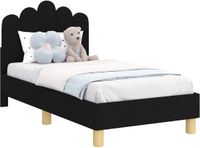 vidaXL Cadre de lit pour tout-petit avec tête de lit - Noir - 70 x 140 cm - Tissu