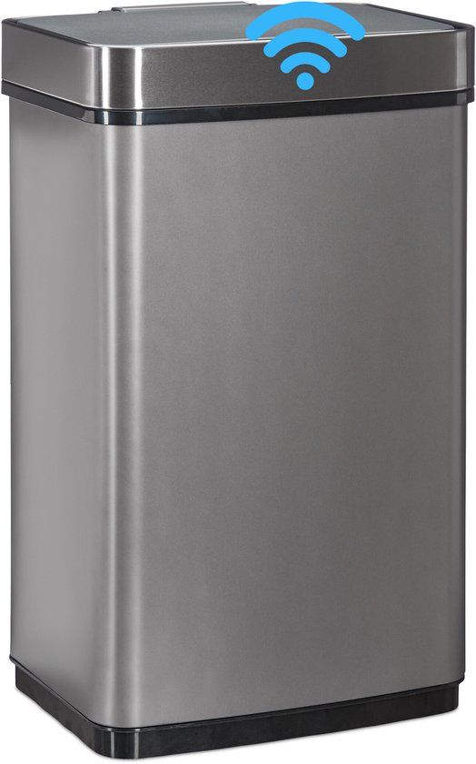 Relaxdays Prullenbak met sensor - 60 l - RVS - Zilver/Zwart - Rechthoekig