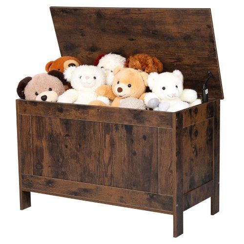 VEVOR Kinderspeelgoedbank met opbergruimte, houten speelgoedkist, opbergbank met veiligheidsscharnier, opbergkist voor speelkamer, woonkamer, hal, speelgoedbank, 754 x 389 x 480 mm, bruin
