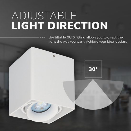 HOFTRONIC Esto - White Surface Mounted Spotlight - Dimmable - Tiltable - GU10 - 4000K - 5W - 400lm