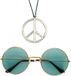 Widmann Hippie Flower Power verkleed set - peace ketting en ronde groene glazen party bril - carnaval