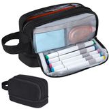 Alyvisun Esthetische etui met grote capaciteit, met 5 vakken en handvat voor jongens/meisjes/volwassenen, draagbare pennenzak, briefpapier organizer voor school/kantoor (zwart)