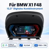 BMW 12,3-inch instrument combinatoire pour BMW X1 F48 – tableau de bord LCD avec résolution 1920x720, incluant CarPlay & Android Auto sans fil, et un système Linux