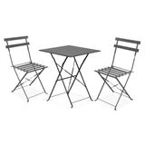 Zendea Koby Double Tuinmeubelset voor buiten, inklapbaar, van metaal, antraciet, 2 ergonomische stoelen en multifunctionele tafel, compact en robuust design