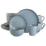 Gibson Home Rockaway Rond Aardewerk Servies Set, Service voor 4 (16 stuks), Mat Blauw