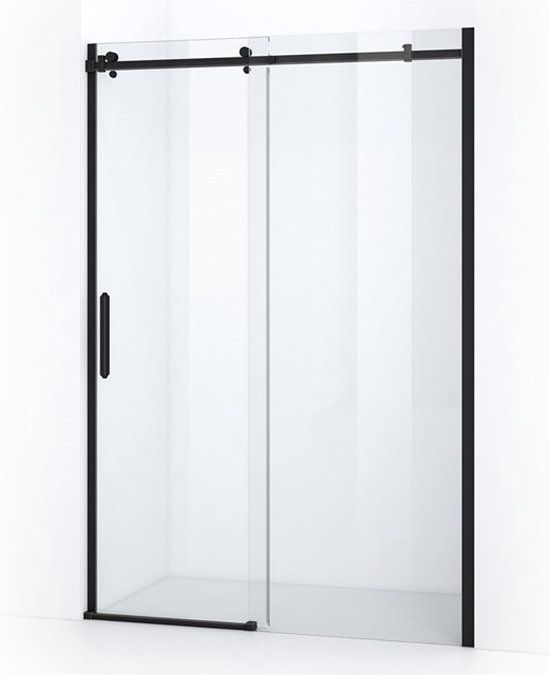 Maxaro Douchewand met Schuifdeur Mat Zwart Crystal Allure 130cm Vierkant Rollersysteem