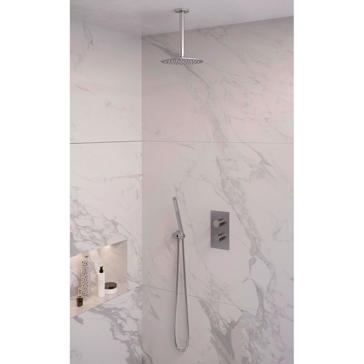 Brauer Regendoucheset 29 Inbouw Muur Brushed Edition 20cm Rond Geborsteld Nikkel PVD 2 Greeps 3-weg met Thermostaatkraan en Staafhanddouche